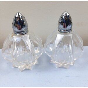Vintage Atomic Starburst Luce Glass Salt & Pepper Shakers With Chrome Lids